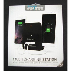 Aduro Surge Multi Charging Station Surge Protector 3 outlets 2 USB ports Black